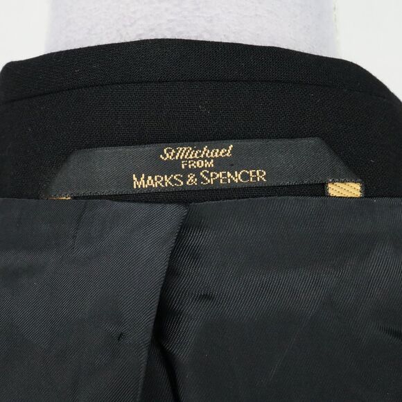 St Michael Marks & Spencer Jacket Womens 12 Wool Black Long Blazer Lined Career - Picture 14 of 15